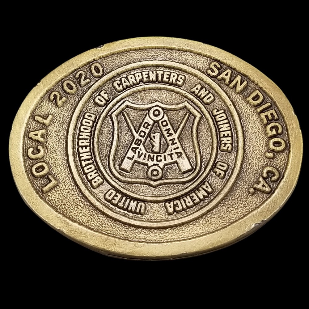 Local 2020 Carpenters Union Belt Buckle San Diego CA Dennis L. Bong AFL-CIO